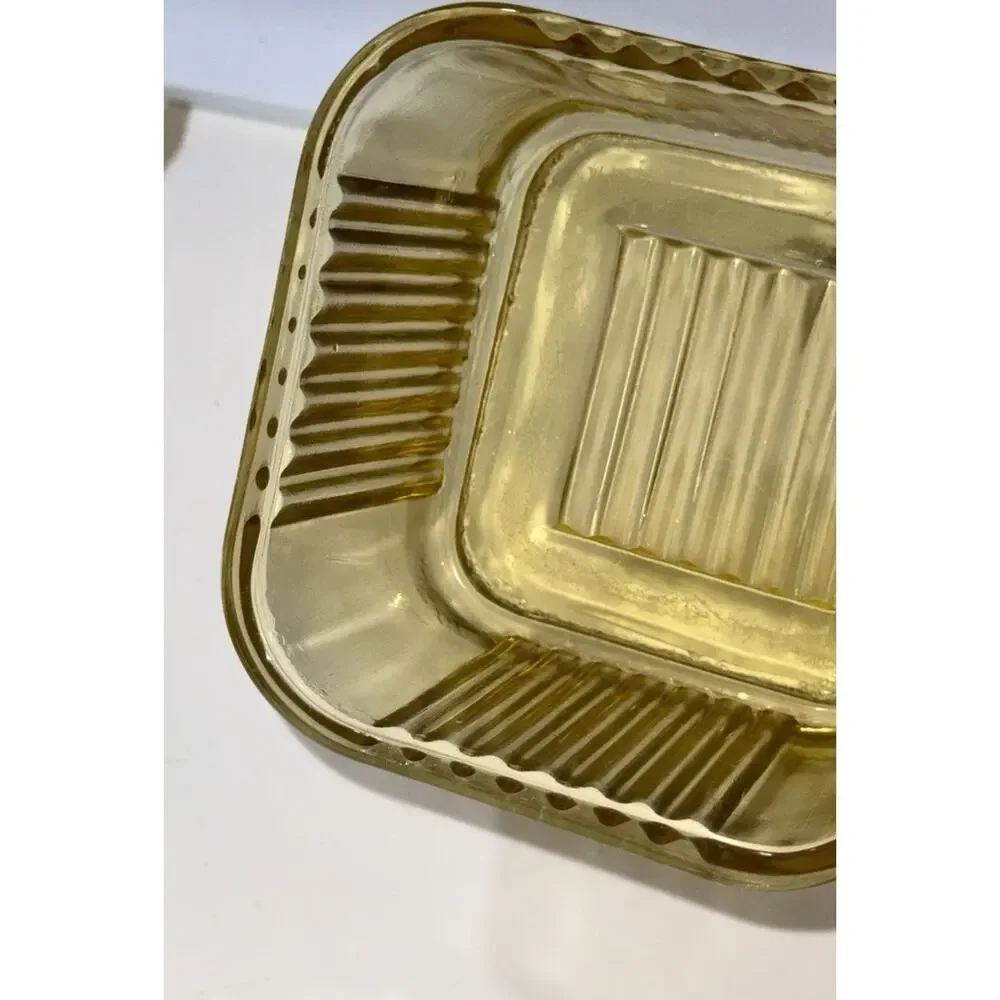 Federal Amber Depression Glass Square Ribbed Refrigerator Dish W/Lid 3.5”x4”